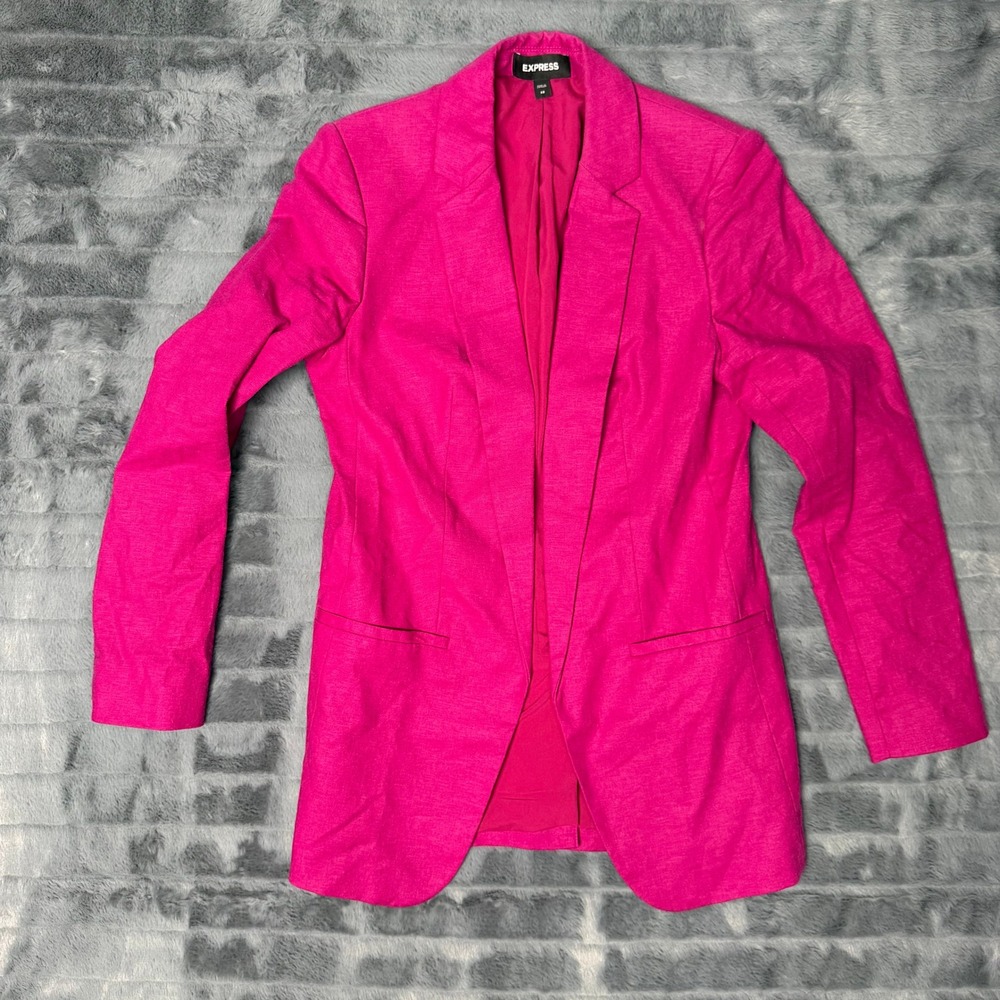 Express Blazer Womens XS Pink Linen Blend Open Front Notched Lapel 4644